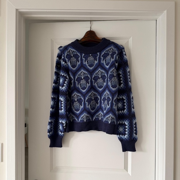 Farm Rio Blue Pinneaple Cobogo Knit Sweater - Picture 2 of 8